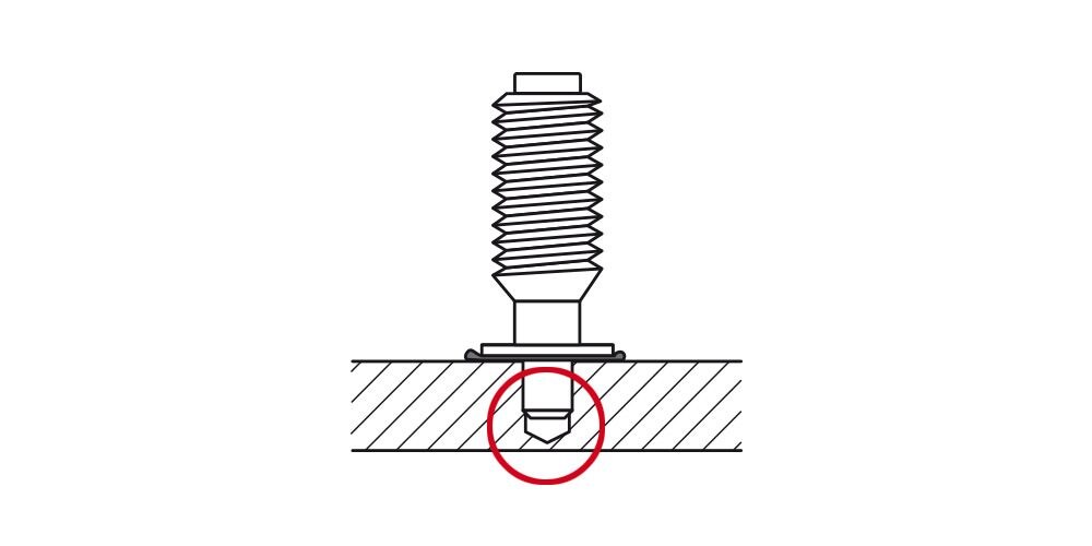 Diagram of a cross-section of steel showing blunt tip fastening
