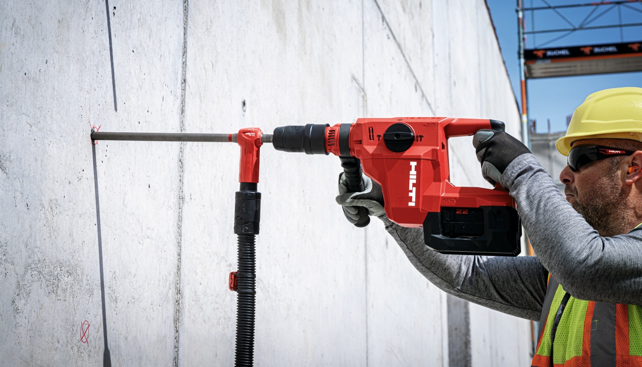 SafeSet installation of post-installed rebar using the TE 70-ATC/AVR SDS Max (TE-Y) rotary hammer, a hollow drill bit and HIT-HY 200-R V3 mortar