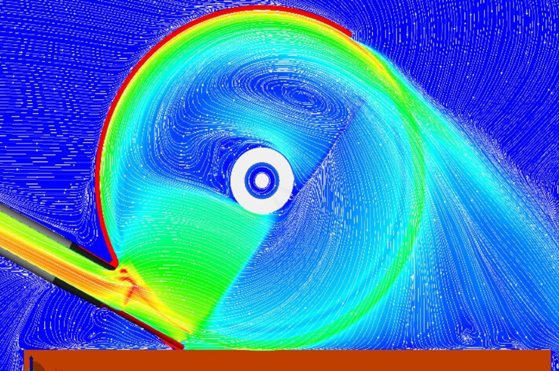 Computational Fluid Dynamics image of an angle grinder.
