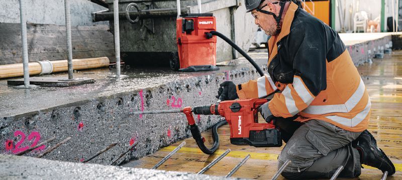 TE 60-22 cordless rotary hammer Powerful and cordless SDS Max (TE-Y) rotary hammer with high power-to-weight ratio for heavy-duty drilling and chiseling in concrete and masonry (Nuron battery) Applications 1