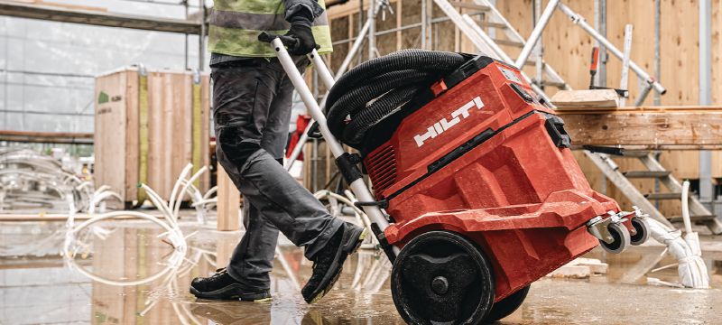 VC 40M-X M-Class dust extractor (ACD) Powerful dust extractor with large container and push-bar for connection with power tools and jobsite clean ups (wet & dry), 30l tank – ACD certified vacuum Applications 1