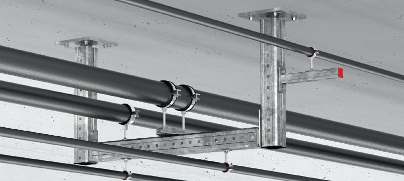 MIQC-C Base plate connector Hot-dip galvanised (HDG) baseplate for fastening MIQ girders to concrete for heavy-duty applications Applications 1