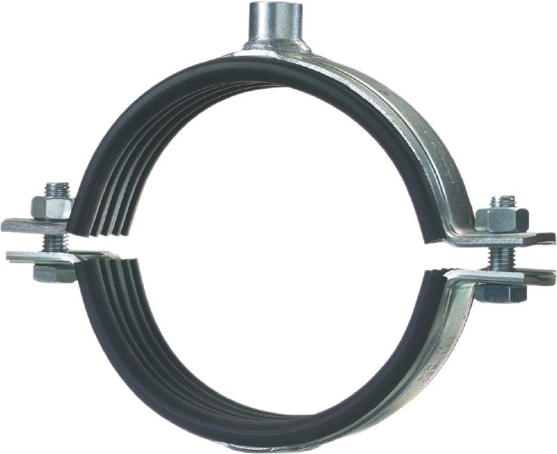 MP-MXI-F Premium hot-dip galvanised (HDG) pipe clamp with sound inlay for extra-heavy-duty piping applications