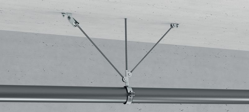 MQS-H Rod brace connector Galvanised pre-assembled threaded rod brace connector with increased angle adjustability to connect 2 threaded rods for a wide range of seismic applications Applications 1