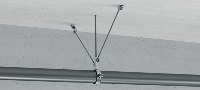 MQS-H Rod brace connector Galvanised pre-assembled threaded rod brace connector with increased angle adjustability to connect 2 threaded rods for a wide range of seismic applications Applications 1