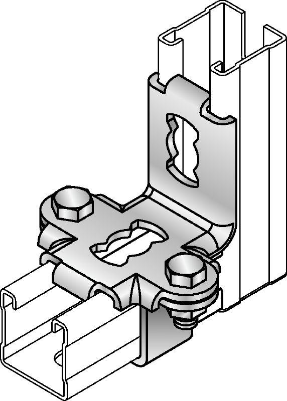 MQS-W Channel connector Galvanised pre-assembled strut channel connector for use in braced MQ channel trapezes for seismic applications