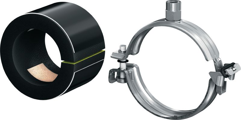 MIP-H Refrigeration pipe clamp (thin insulated) Galvanised pipe clamp for maximum productivity in refrigeration applications with an insulation thickness of 13-16 mm