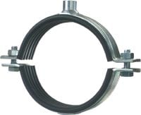 MP-MXI-F Premium hot-dip galvanised (HDG) pipe clamp with sound inlay for extra-heavy-duty piping applications
